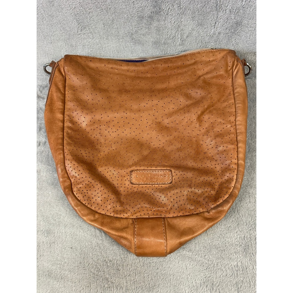 Liebeskind Berlin Tan Perforated Sheep Leather Hobo Shoulder Bag Purse